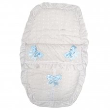 Broderie Anglaise White/Sky Car Seat Footmuff/Cosytoes With Bows & Lace